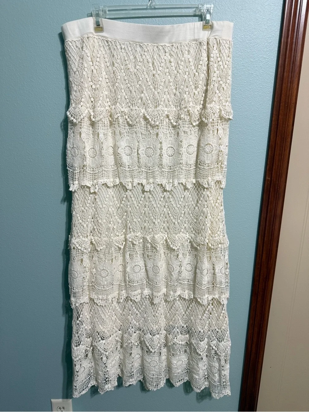 Chelsea & Theodore Ivory Floral Lace Tiered Midi Skirt Lined Elastic Waist XL